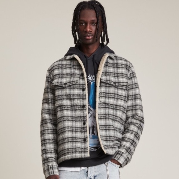 All Saints Anvik Flannel Sherpa Fur Jacket - Picture 1 of 7